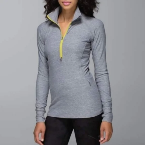 LULULEMON LUNO SIGNATURE UNIQE THUMB HOLE YELLOW ZIP WORKOUT COMFY GRAY-JACKET - Picture 1 of 16